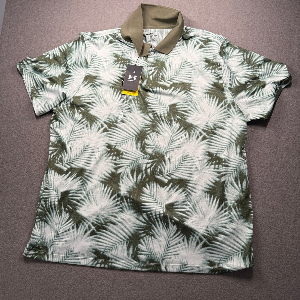 Under Armour Matchplay Printed Polo Mens 2XL Green Palm Print 1377377-377